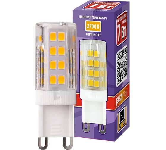 Изображение товара Светодиодная лампа Jazzway PLED-G9 7Вт капсульная 2700К теплый белый G9 400лм 175-240В пластик d16х50мм 1039064B