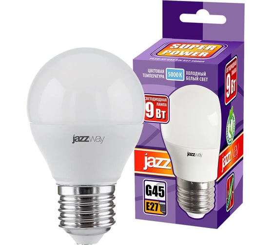 Изображение товара Светодиодная лампа Jazzway PLED-SP 9Вт G45 шар 5000К холодный белый E27 820лм 230В/50Гц 2859662A