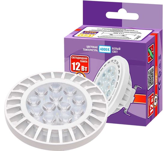 Изображение товара Светодиодная лампа Jazzway PLED-AR111 12Вт таблетка 4000К нейтральный белый G53 960лм 185-265В 1033895