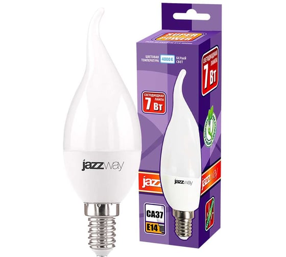 Изображение товара Светодиодная лампа Jazzway PLED-SP 7Вт CA37 свеча на ветру 4000К нейтральный белый E14 560лм 230В/50Гц 1027917-2