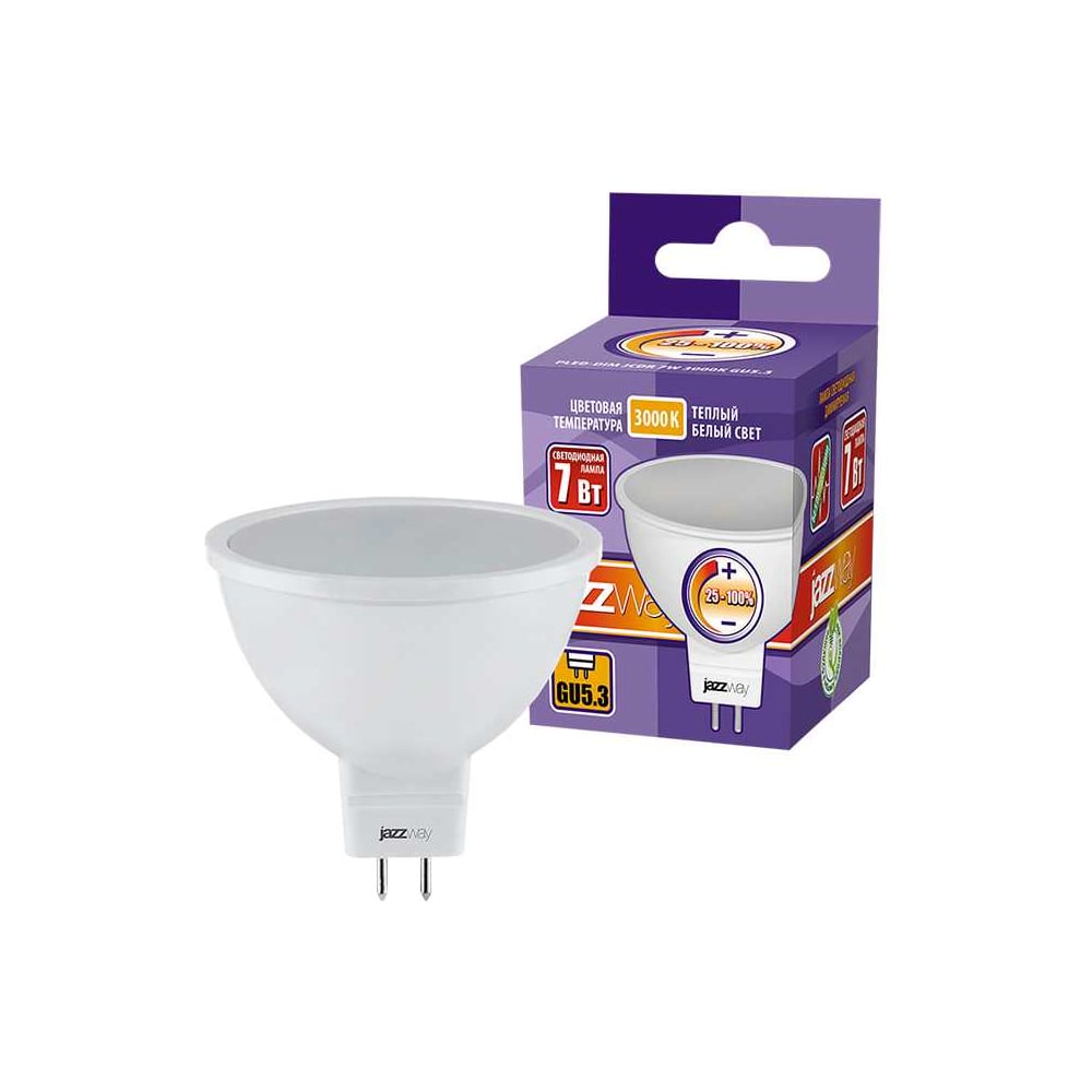 Изображение товара Светодиодная лампа Jazzway MR16 7Вт 3000K GU5.3 диммируемая