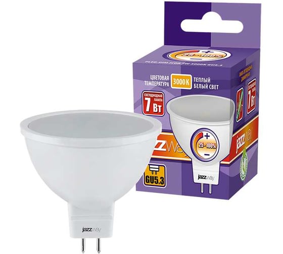 Изображение товара Светодиодная лампа Jazzway диммируемый PLED-DIM JCDR MR16 7Вт GU53 3000K теплый белый 540лм 230В/50Гц 1035400