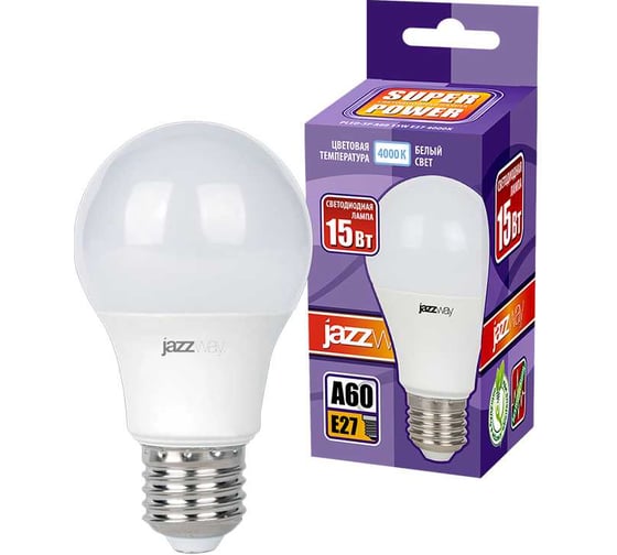 Изображение товара Светодиодная лампа Jazzway PLED-SP 15Вт A60 грушевидная 4000К нейтральный белый E27 1400лм 230В 5019638