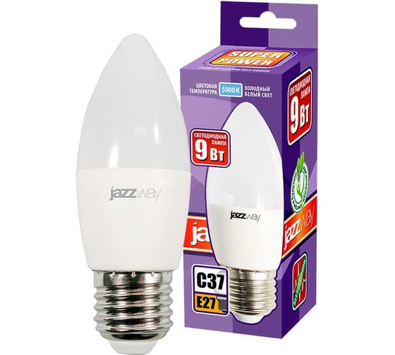 Изображение товара Светодиодная лампа Jazzway PLED-SP 9Вт C37 свеча 5000К холодный белый E27 820лм 230В/50Гц 5001954A