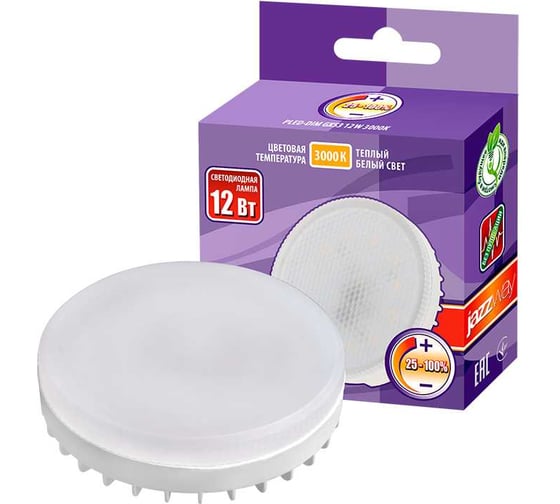 Изображение товара Светодиодная лампа Jazzway диммируемый PLED-DIM GX53 12Вт таблетка 3000K теплый белый 940лм 230В/50Гц 5018396