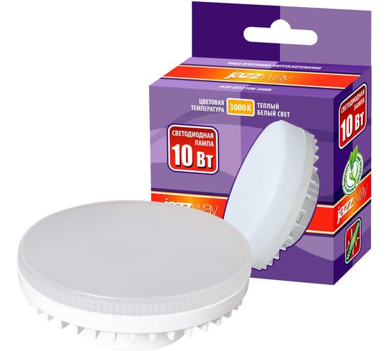 Изображение товара Светодиодная лампа Jazzway PLED-GX53 10Вт таблетка матовая 3000К теплый белый GX53 800лм 230В/50Гц 1029072