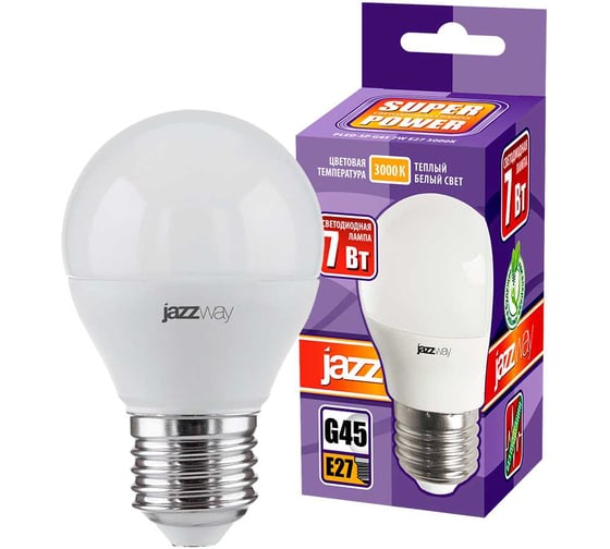 Изображение товара Светодиодная лампа Jazzway PLED-SP 7Вт G45 шар 3000К теплый белый E27 560лм 230В/50Гц 1027863-2