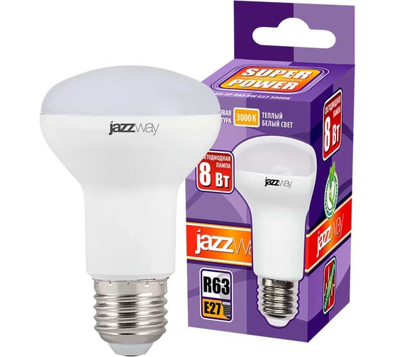 Изображение товара Светодиодная лампа Jazzway PLED-SP 8Вт R63 3000К теплый белый E27 630лм 230В/50Гц 1033642