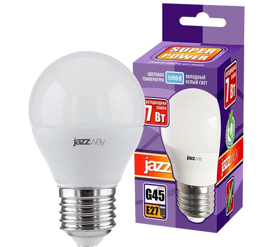 Изображение товара Светодиодная лампа Jazzway PLED-SP 7Вт G45 шар 5000К холодный белый E27 560лм 230В/50Гц 1027887-2