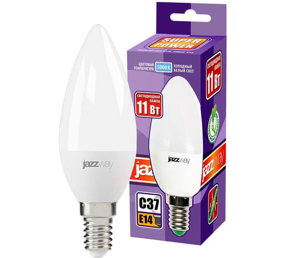 Изображение товара Светодиодная лампа Jazzway PLED-SP 11Вт C37 свеча 5000К холодный белый E14 980лм 230В/50Гц 5019218