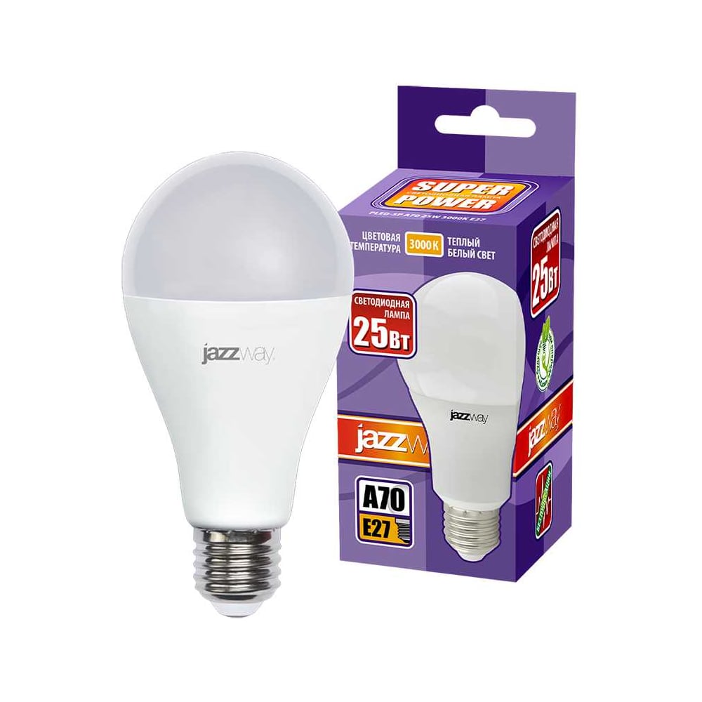 Изображение товара Светодиодная лампа Jazzway PLED-SP 25Вт A65 3000К теплый белый E27 2100лм