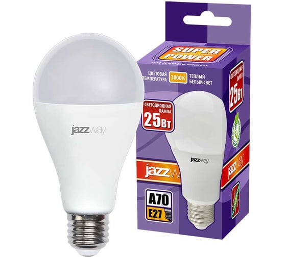 Изображение товара Светодиодная лампа Jazzway PLED-SP 25Вт A65 3000К теплый белый E27 2100лм 230В/50Гц 5018051A