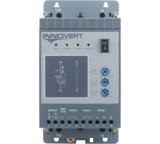 Изображение товара Устройство плавного пуска с кнопкой INNOVERT, номинальный ток 7,5 а, питание управления 220в ac, rs-485 SSD402A43ES