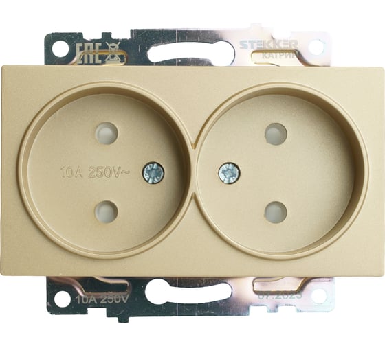 Изображение товара Розетка 2-местная STEKKER с защитной шторкой (механизм) б/з, 250в, 10а, серия катрин, золото, gls10-7113-08, 49225