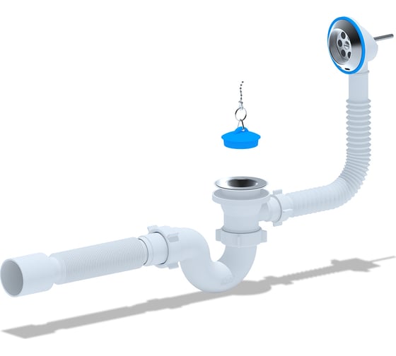 Изображение товара Сифон для ванны АНИ Пласт 1 1/2 дюйма с переливом и гибкой трубой 40х50 мм E155