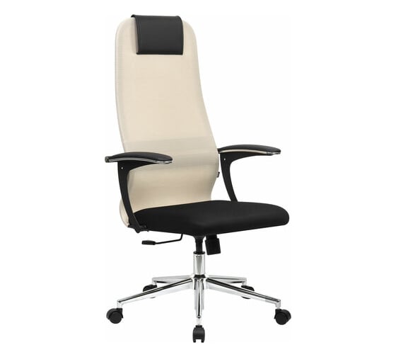 Изображение товара Офисное кресло BRABIX Premium Ultimate Ex-801 хром, плотная двойная сетка Х2, черное/бежевое 532919