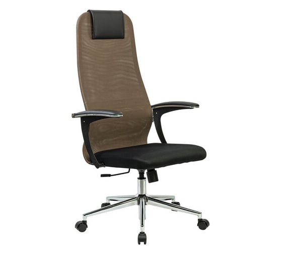 Изображение товара Кресло BRABIX Premium Ultimate Ex-801 хром, плотная двойная сетка Х2, черное/коричневое 532920