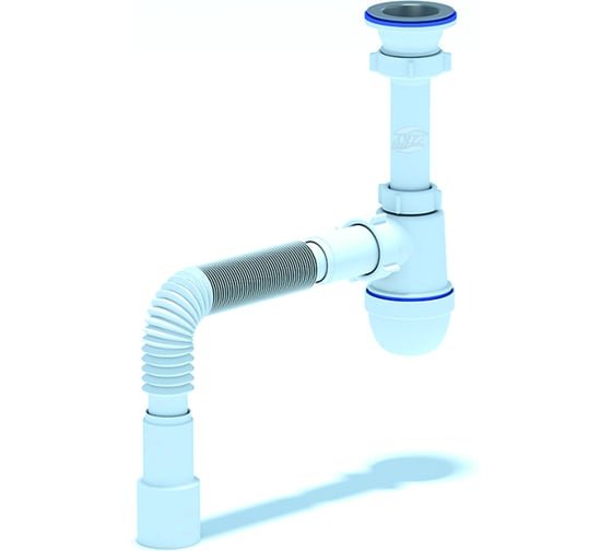 Изображение товара Сифон для умывальника/мойки АНИ Пласт бутылочный, 1 1/2 дюйма x 40 мм, гофрированный, 40х40/50 мм, нержавеющая сетка C0115 025-0135