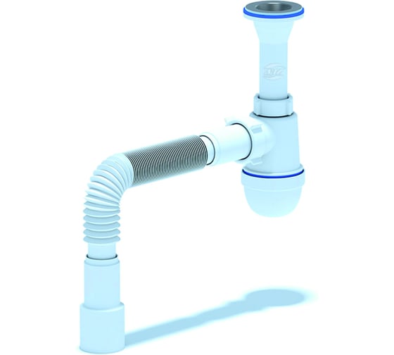 Изображение товара Сифон для умывальника/мойки АНИ Пласт бутылочный, литой выпуск, 1 1/4 дюйма x 40 мм, гофрированный, 40х40/50 мм, нержавеющая сетка C2015 025-0138