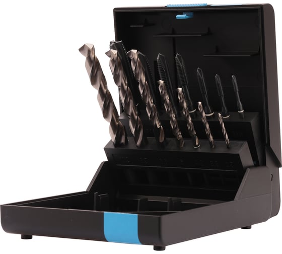 Изображение товара Набор метчиков машинных VOLKEL M3-M12 HSSE-VAP DIN371/376 (+ сверла) 14пр V47855