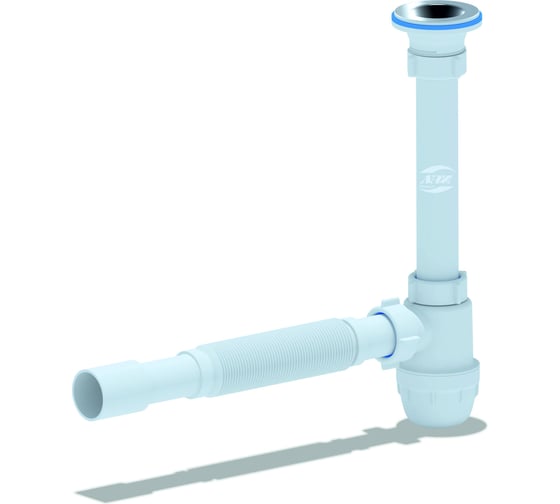 Изображение товара Сифон для умывальника АНИ Пласт бутылочный 1 1/4 дюйма x 40 мм, гофрированный, 40х40/50 мм, нержавеющая сетка C1015 025-0131