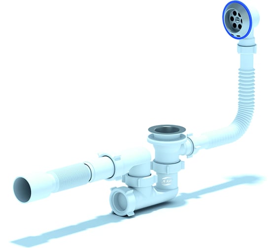 Изображение товара Сифон для ванны АНИ Пласт регулируемый, пробка на цепочке, 1 1/2 дюйма x 40 гофра, 40х50 мм, нержавеющая сетка E255 025-0277