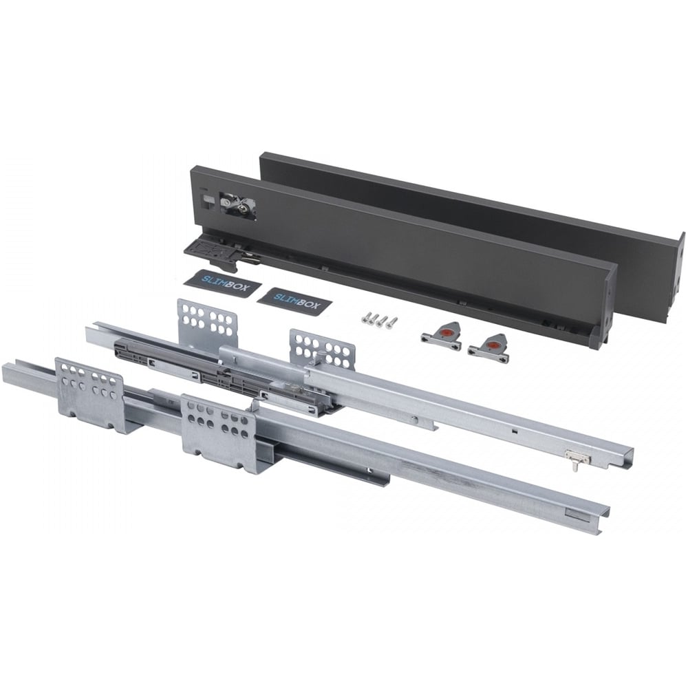 Изображение товара Система ящиков AKS Slimbox 90x450 мм, низкий, с доводчиком, графит, правый и левый 45759
