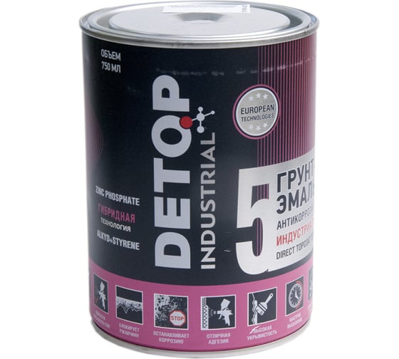 Изображение товара Грунт-эмаль антикоррозионная молотковая DETOP серебристо-серый, жестяная банка 750 мл DTI-P07845