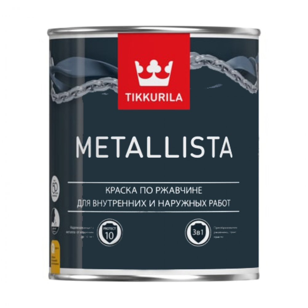 фото Краска tikkurila metallista по ржавчине 3 в 1, молотковая, глянцевая, черный 0,9л 700011718