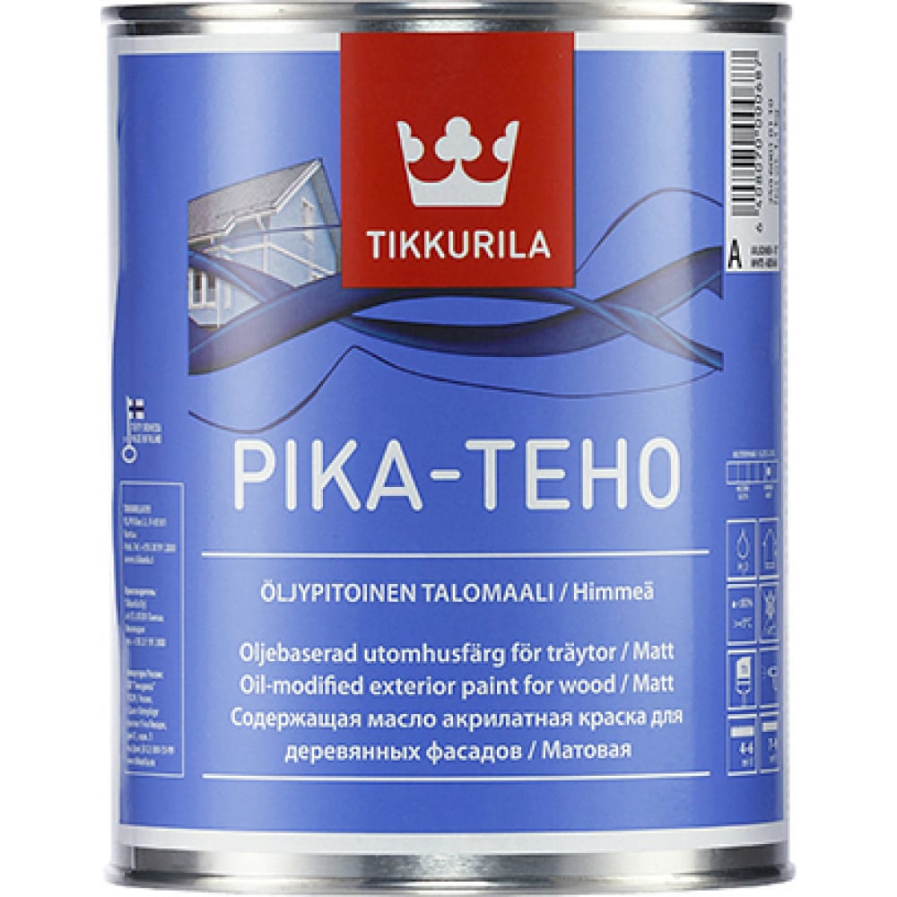 фото Фасадная краска tikkurila pika teho акрилатная с добавлением масла, матовая, база a 0,9л 25060010110