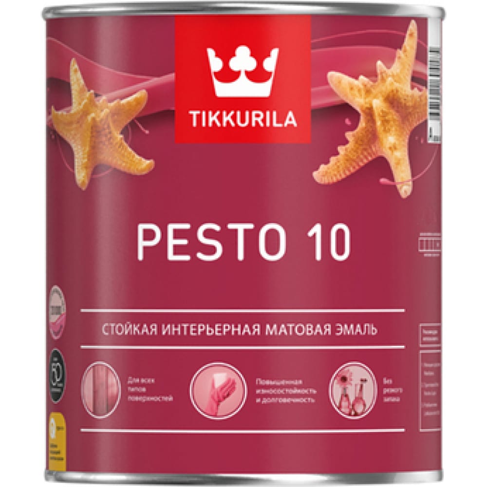 фото Стойкая эмаль tikkurila pesto 10 алкидная, универсальная, матовая, база a 0,9л 700001164