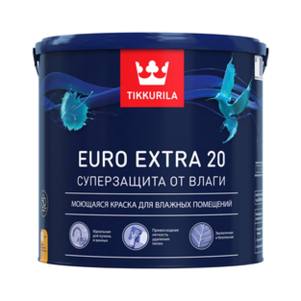 фото Краска tikkurila euro extra 20 моющаяся для влажных помещений, база a 0,9л 700001105