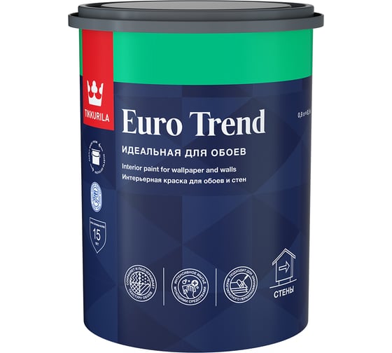 Изображение товара Краска для обоев и стен Tikkurila EURO TREND база A матовая 0,9 л 700009616