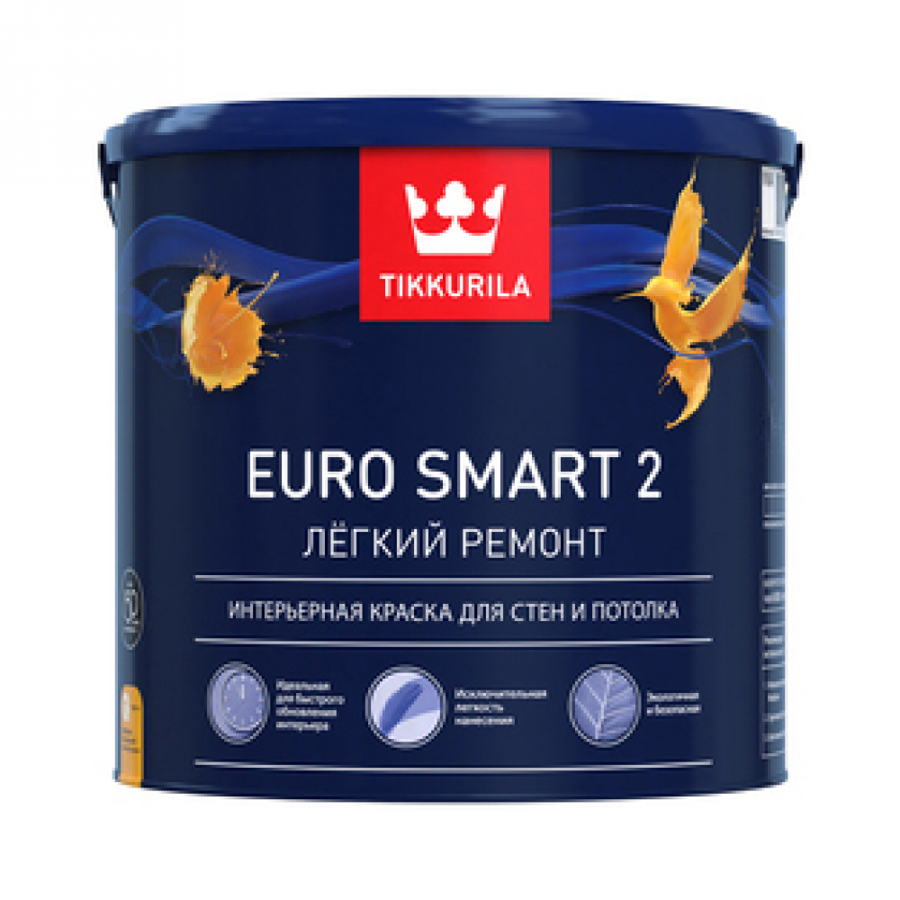 фото Интерьерная краска tikkurila euro smart 2 для стен и потолка 9л 700001104