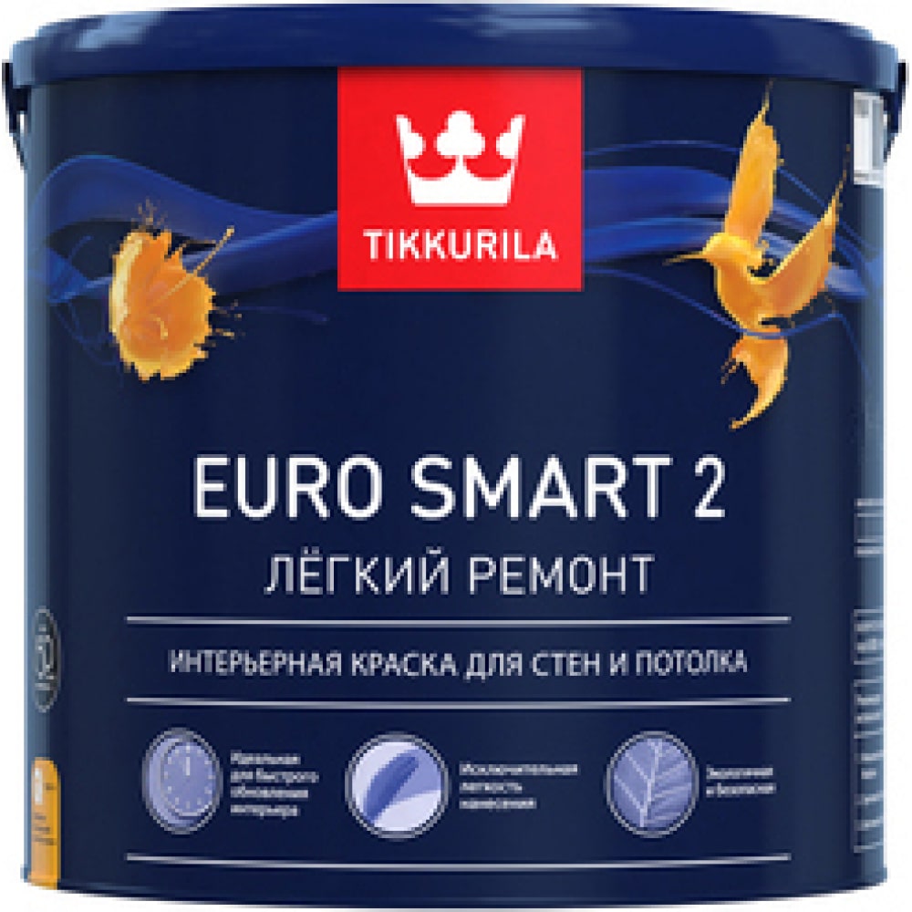 фото Интерьерная краска tikkurila euro smart 2 для стен и потолка 0,9л 700009614