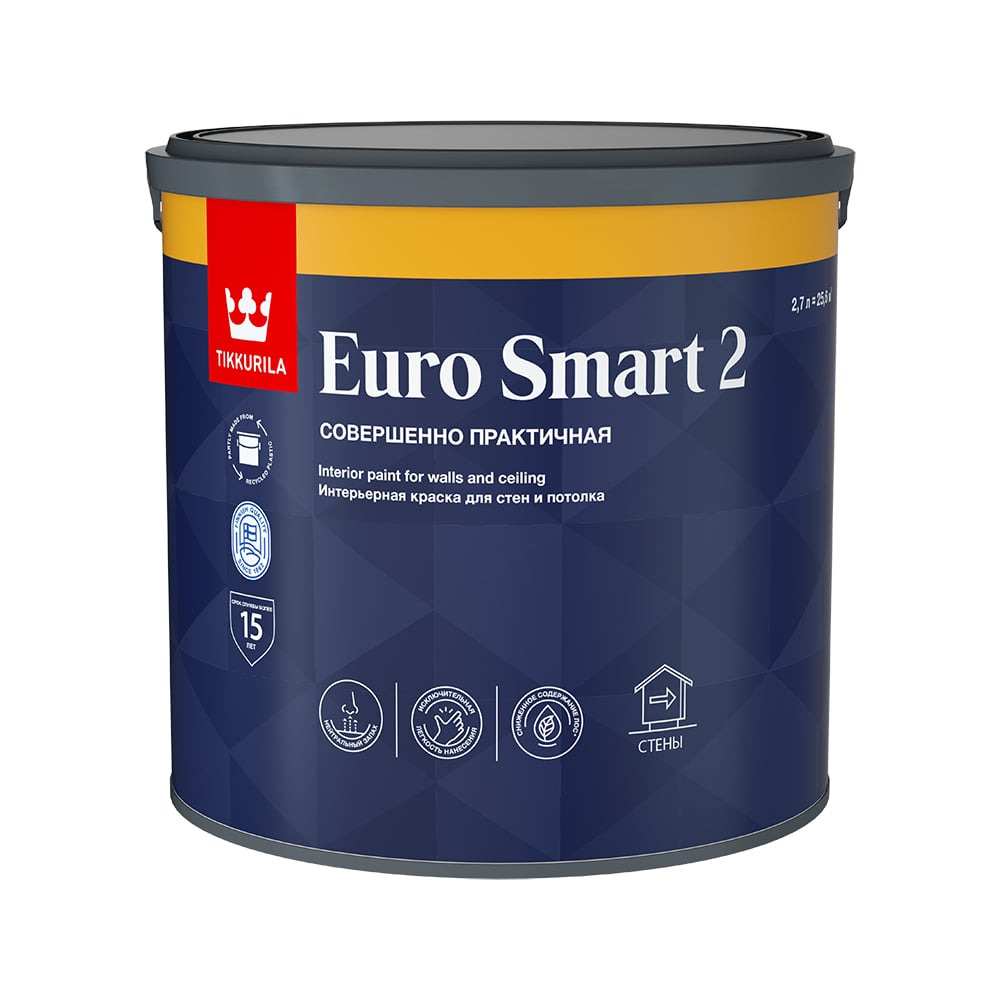 Интерьерная краска для стен и потолка Tikkurila краска tikkurila euro smart 2 белый 2 7 л