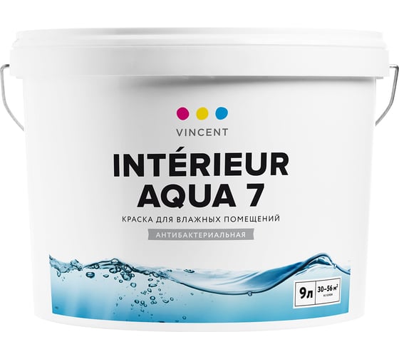 Изображение товара Краска VINCENT INTERIEUR AQUA I 7 для влажных помещений, шелковисто матовая, база A 9л 092-100