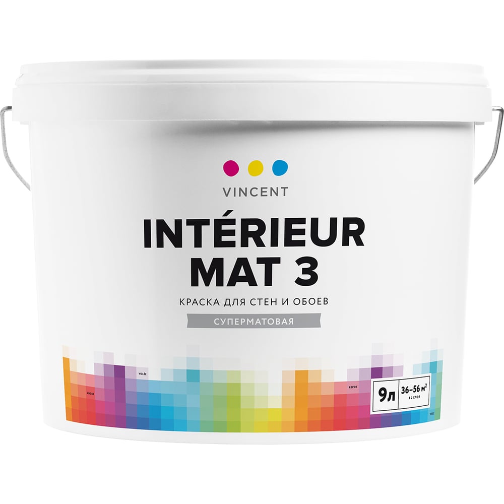 фото Краска vincent interieur mat i 3 для стен и обоев, белая, суперматовая 9л 098-006