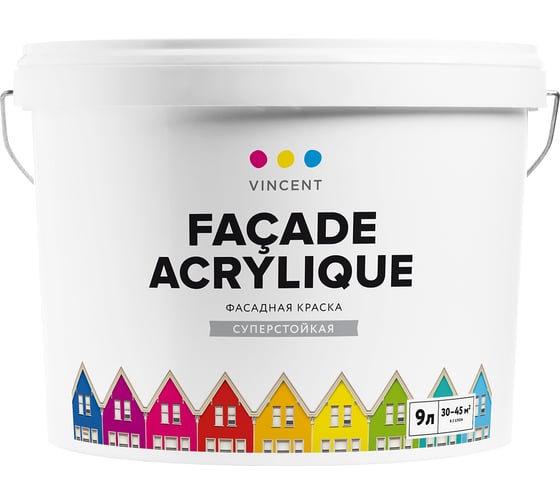 Изображение товара Краска VINCENT FACADE ACRYLIQUE F 2 фасадная, суперстойкая, матовая, база А 9л 091-021