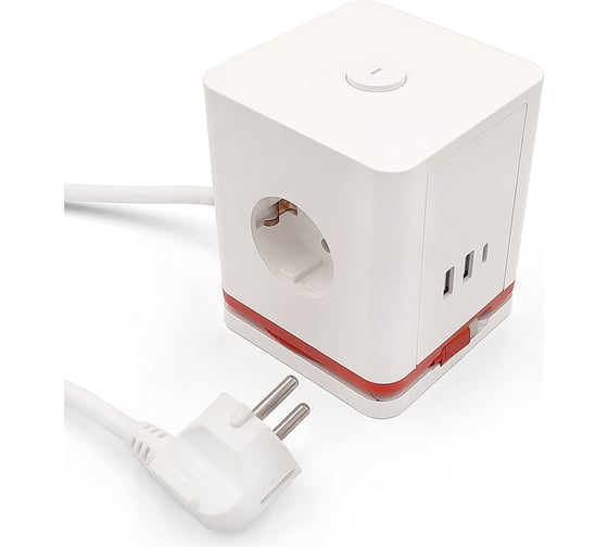 Изображение товара Удлинитель-куб ООО "ОПТИКОМ ЭЛЕКТРИК" 3 гнезда 16а, с заземлением и выключателем, 2usb+type-c 3,4a, белый, 1284.3201