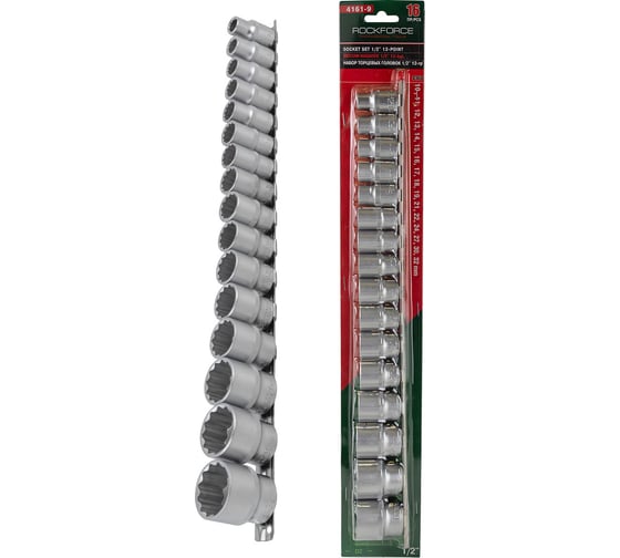 Изображение товара Набор торцевых головок 12-гранных (16 шт; 10-32 мм; 1/2) Rockforce RF-4161-9(11630)