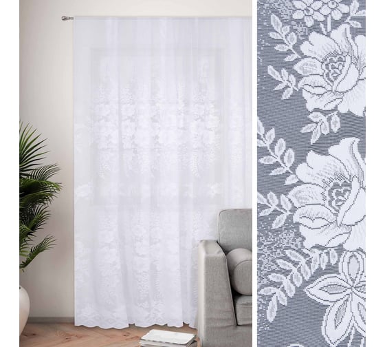 Изображение товара Тюль Этель Вальс цветов, 150х250, с фестоном, плотность 71 г/м2, 100% п/э 2844463