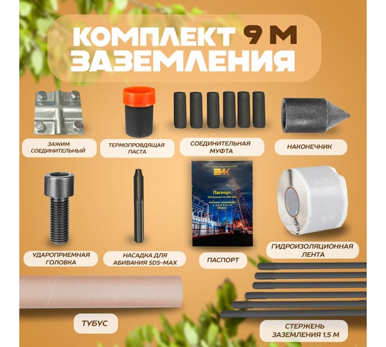 Изображение товара Комплект заземления ЭИК 9 метров с ударной насадкой SDX-max eik009