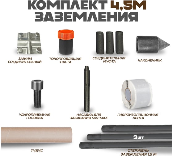 Изображение товара Комплект заземления ЭИК 4,5 метра с ударной насадкой SDX-max eik004.5