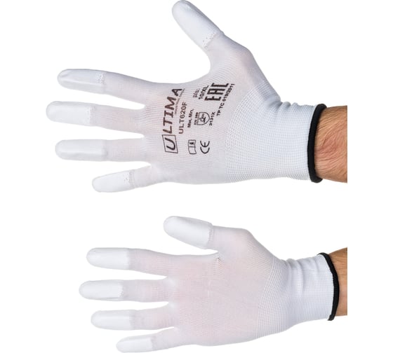 Изображение товара Нейлоновые перчатки с полиуретановым покрытием кончиков пальцев ULTIMA белые ULT620F/XL