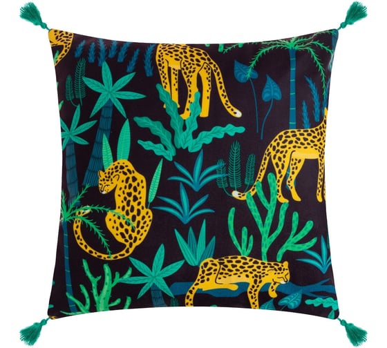 Изображение товара Чехол на подушку с кисточками Этель Леопарды, 43x43 см, 100% п/э, велюр 7039255