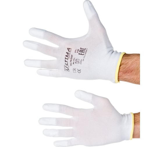 Изображение товара Нейлоновые перчатки с полиуретановым покрытием кончиков пальцев ULTIMA белые ULT620F/M