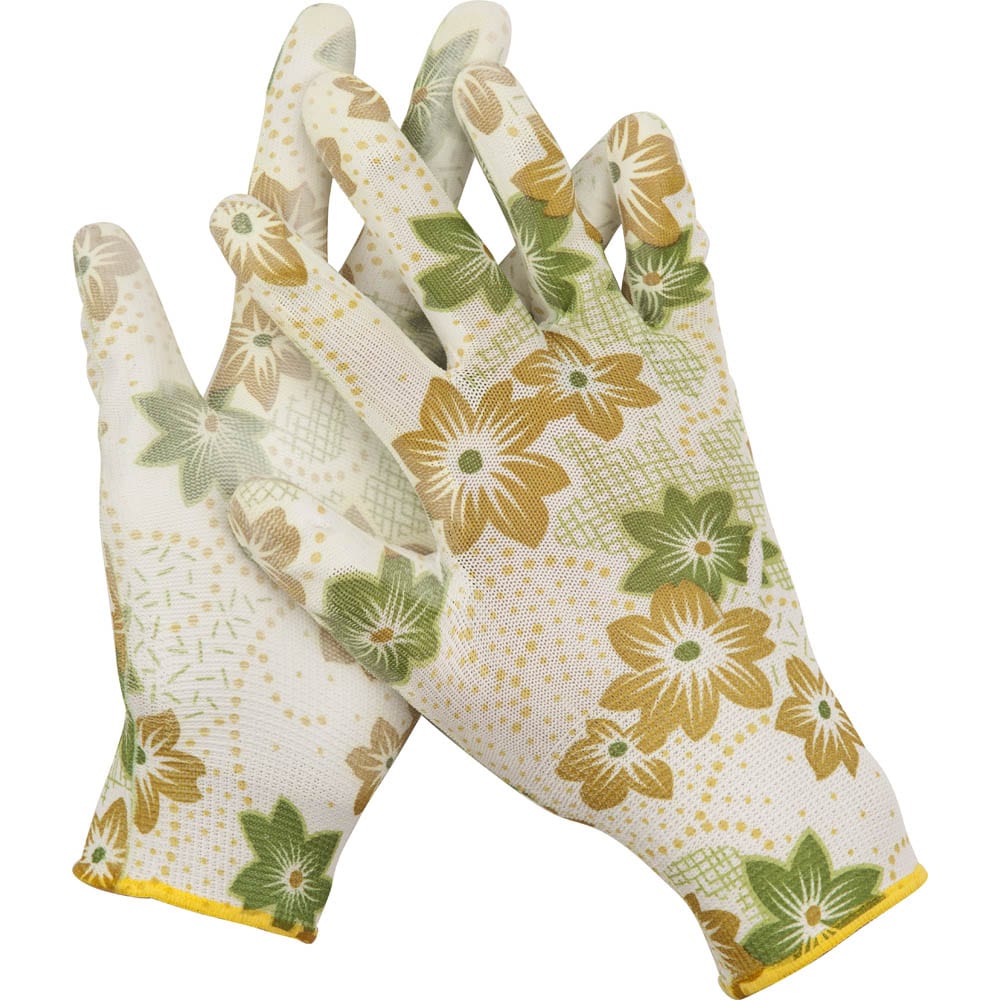 фото Садовые перчатки grinda, прозрачное pu покрытие, 13 класс вязки, бело-зеленые, размер l 11293-l