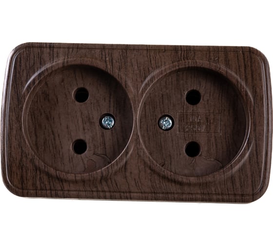 Изображение товара 2-местная розетка EKF ОП Минск 10А без заземления, тёмное дерево EGR10-102-40