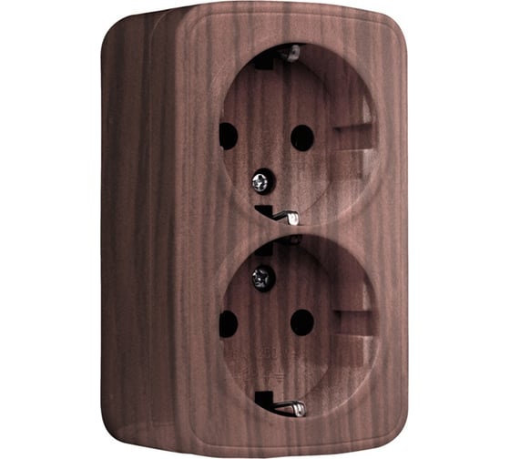 Изображение товара 2-местная розетка EKF ОП Минск 16А с заземлением тёмное дерево EGR16-128-40
